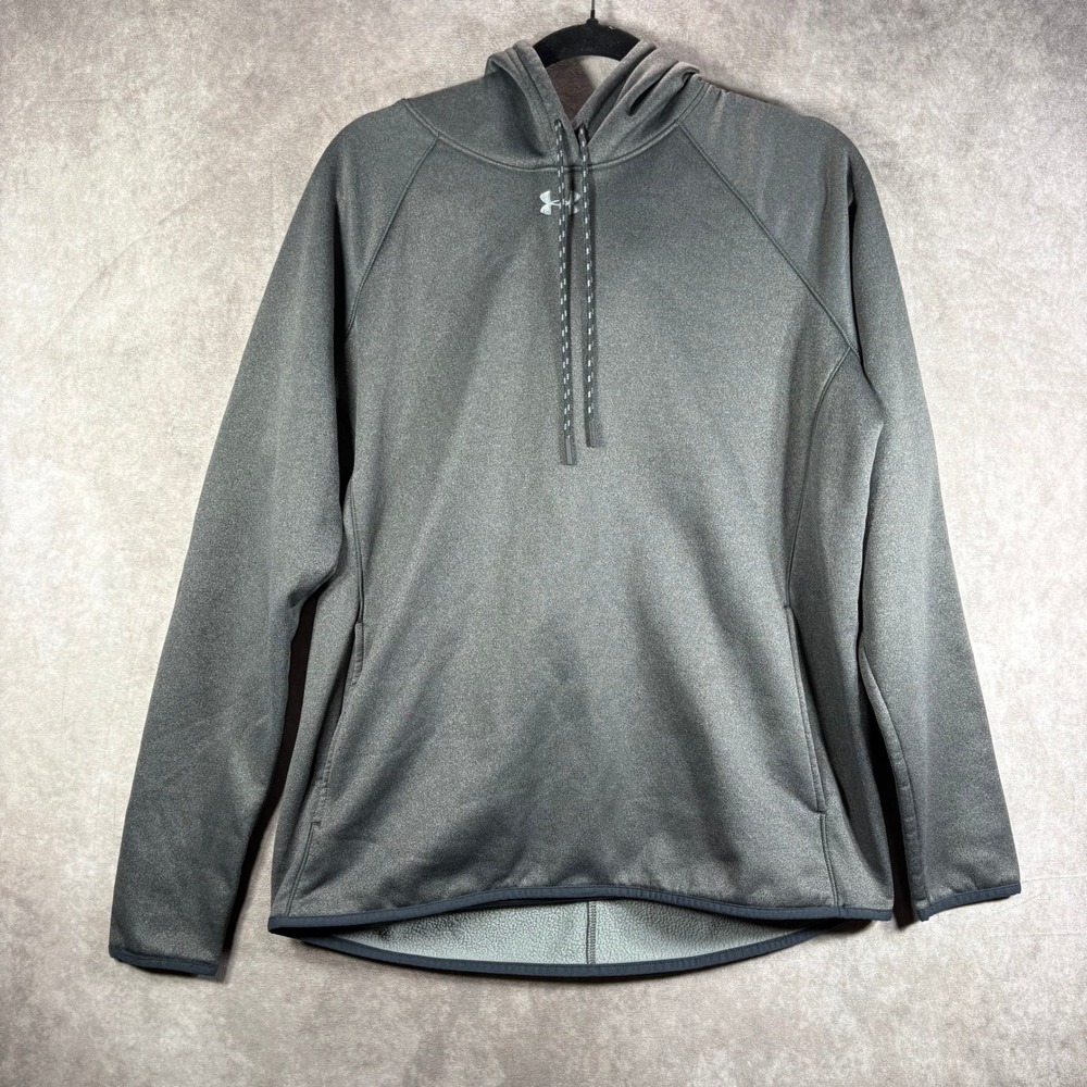 Under Armour Hoodie Mens Large Gray ColdGear Pullover Fleece Lined Athletic